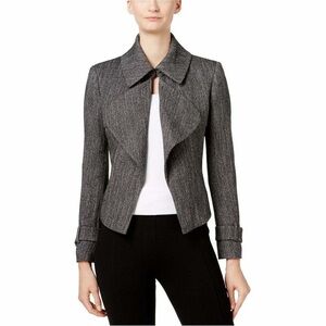 Anne Klein Open Lapel Herringbone Women's Gray Jacket